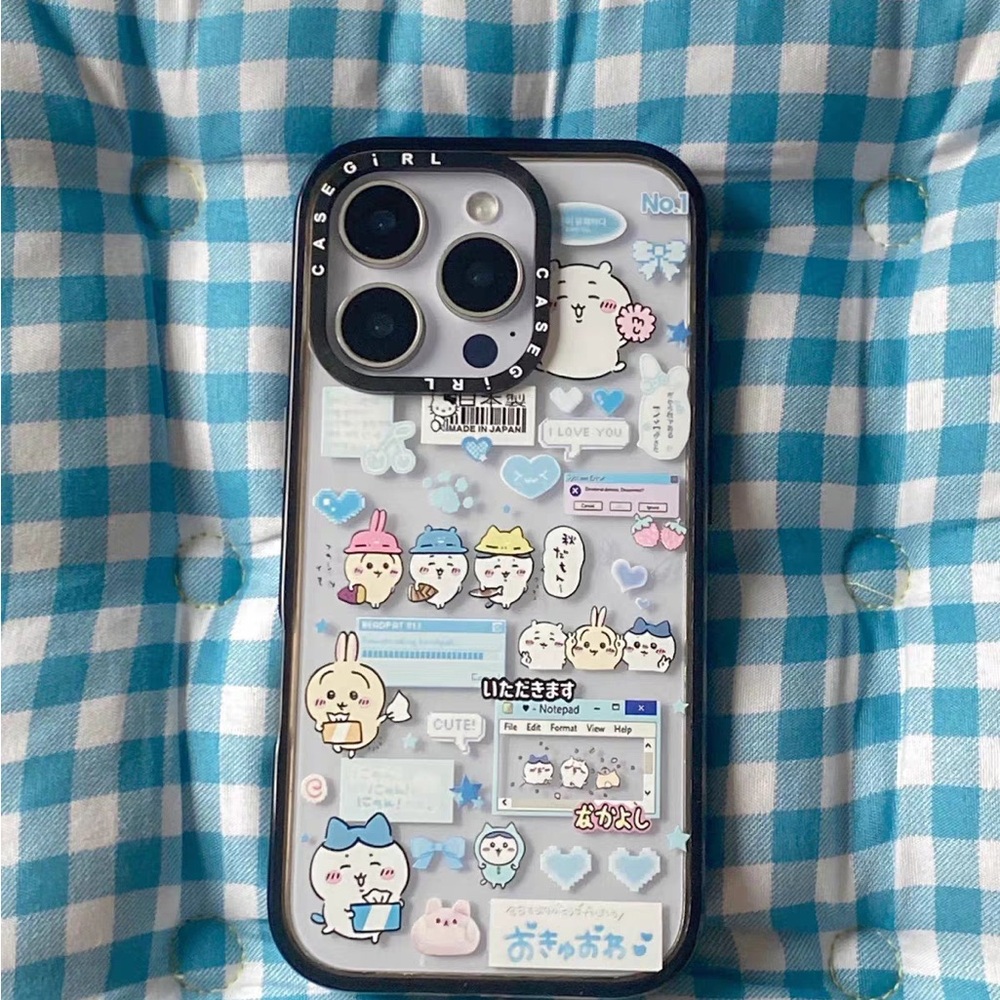 Cute Clear Character Phone Case with Blue Accents